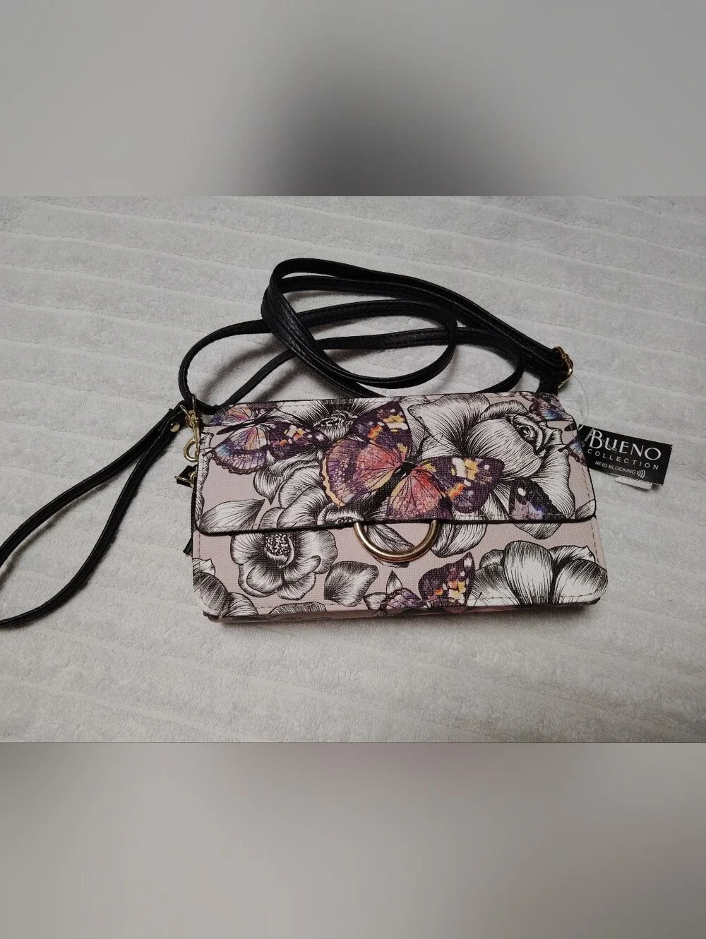 BUENO COLECCION FLORAL & BUTTERFLY 🦋 CROSSBODY BAG - PINK/BLACK /GRAY